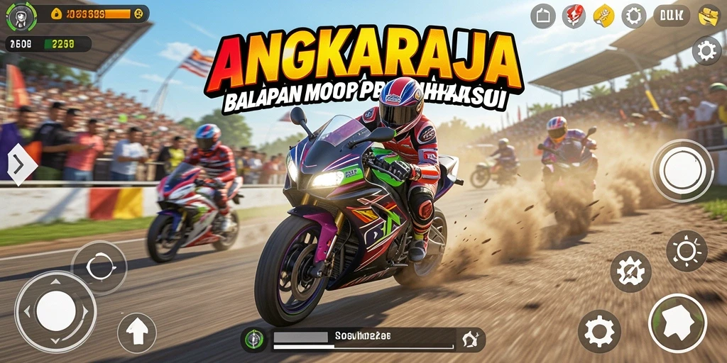 Tampilan gameplay mendebarkan di ANGKARAJA dengan aksi balapan motor.