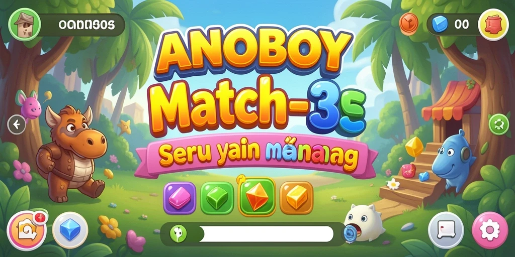 Tampilan gameplay Match-3 yang seru di ANOBOY.