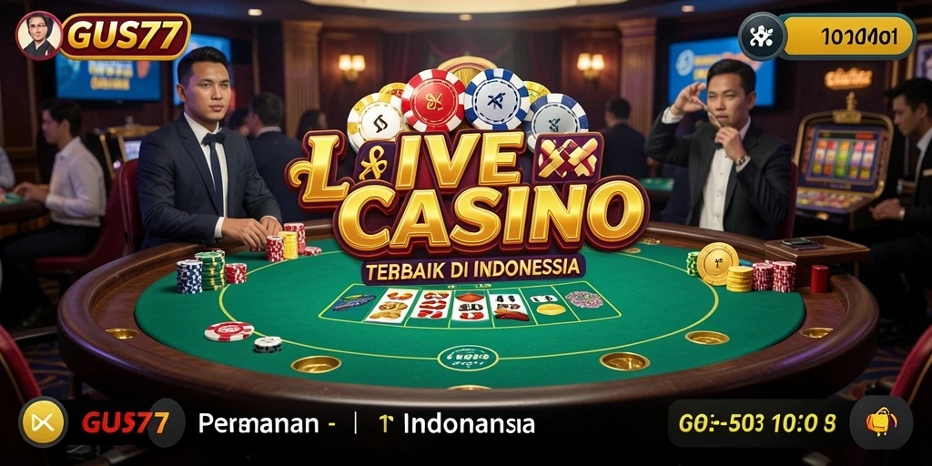 Screenshot utama GUS77 menampilkan dealer langsung dan permainan kasino yang menarik.
