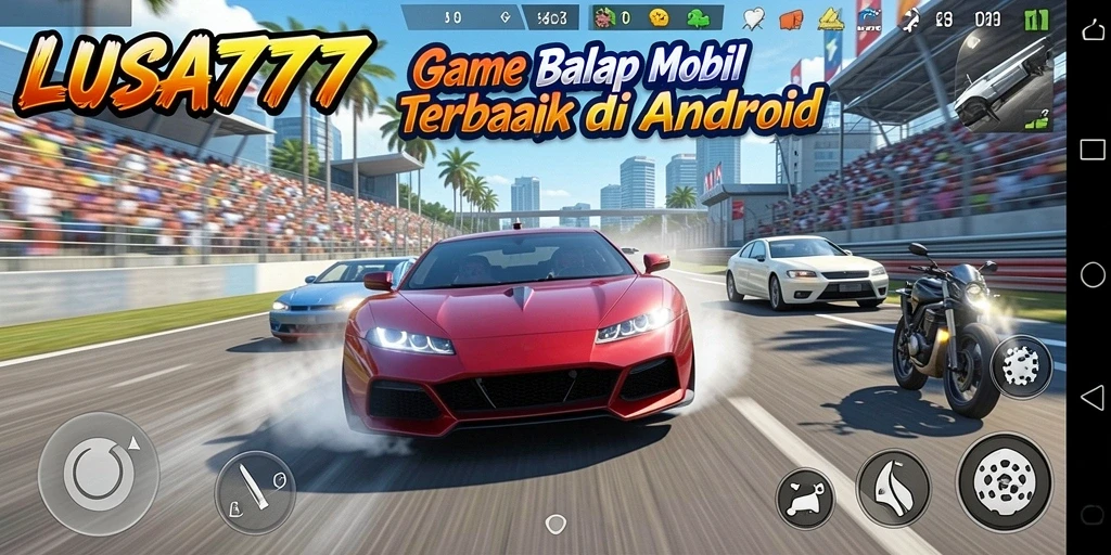 Gameplay seru dari LUSA777 dengan mobil balap di trek.