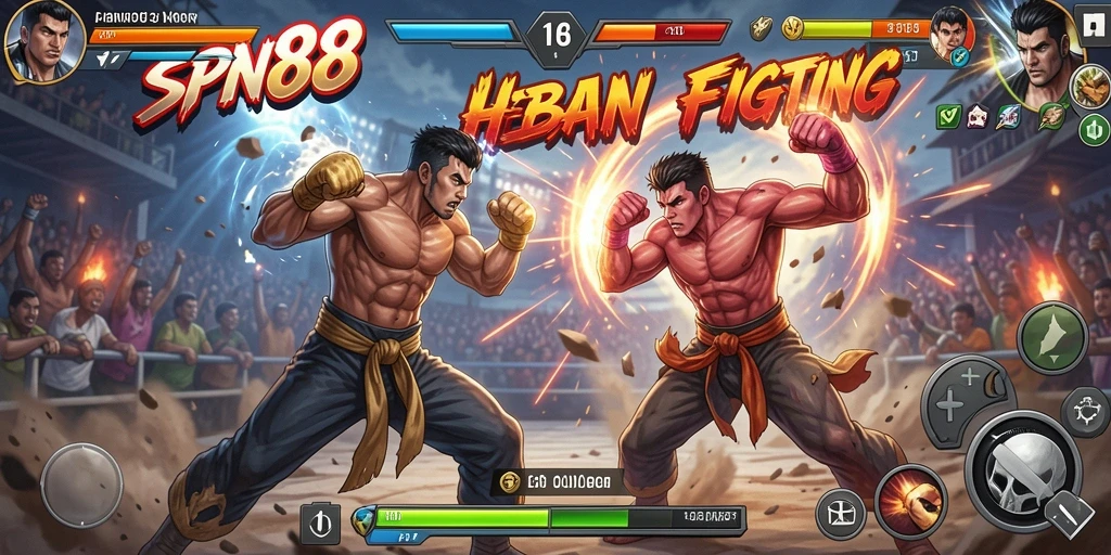 Screenshot menunjukkan pertarungan seru dan karakter yang dinamis di SPN88.